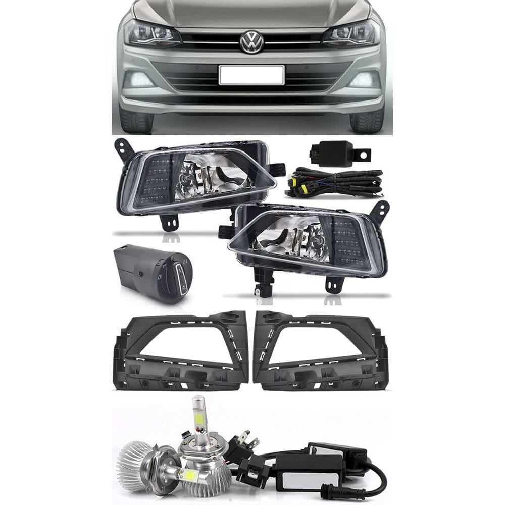 Kit Farol de Milha Neblina Vw Virtus e Novo Polo 2018 2019 + Kit Lâmpada Super LED 6000K