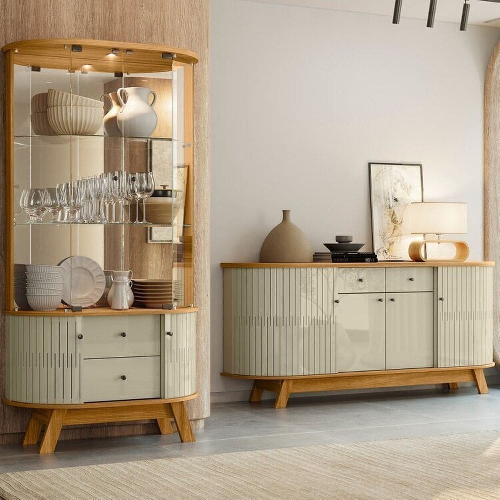 Conjunto Buffet Mônaco e Cristaleira Moss Cumaru/opala