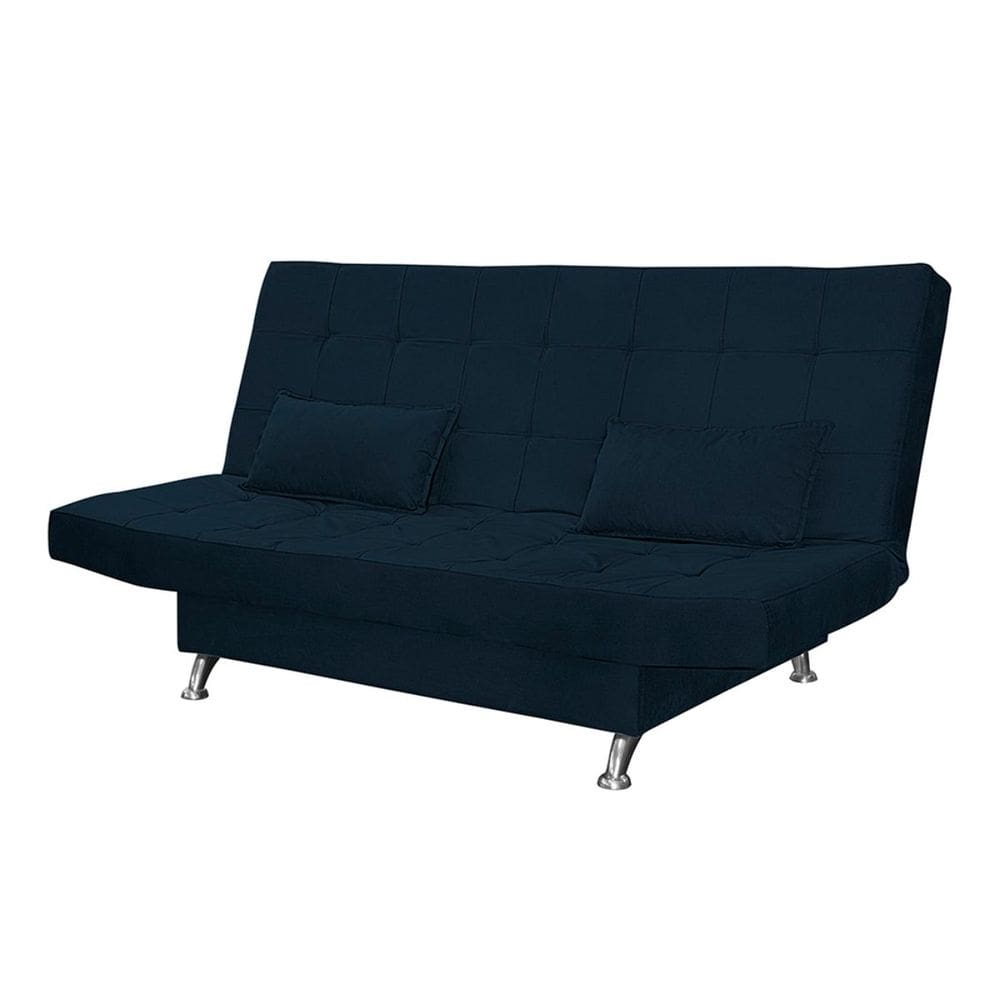 Sofá Cama Casal Com Almofadas Chicago Suede Azul Marinho