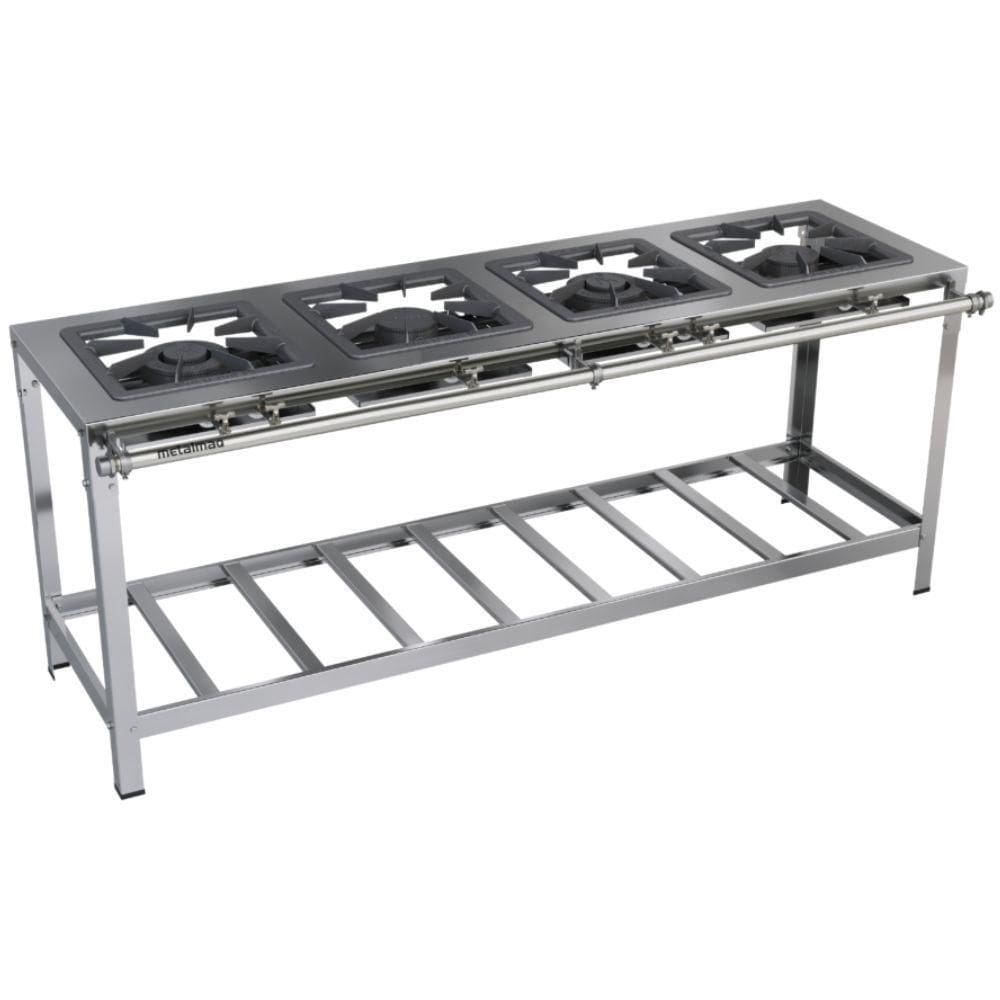 Fogão Industrial Stori Premium 4 Bocas 40x40 M8 Aço Inox 430 Metalmaq Fogão Baixa Pressão