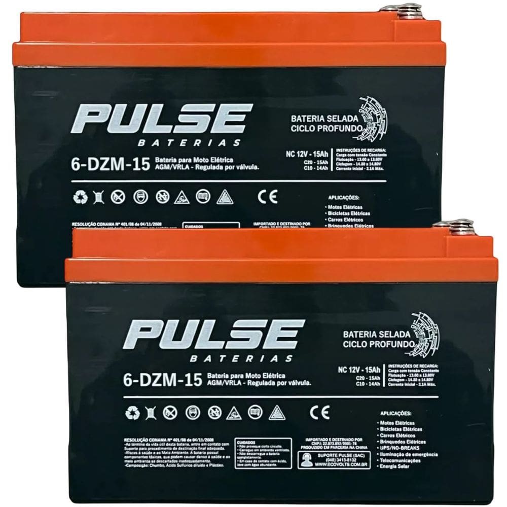 Bateria de Ciclo Profundo 12V 15Ah Pulse Kit com 2