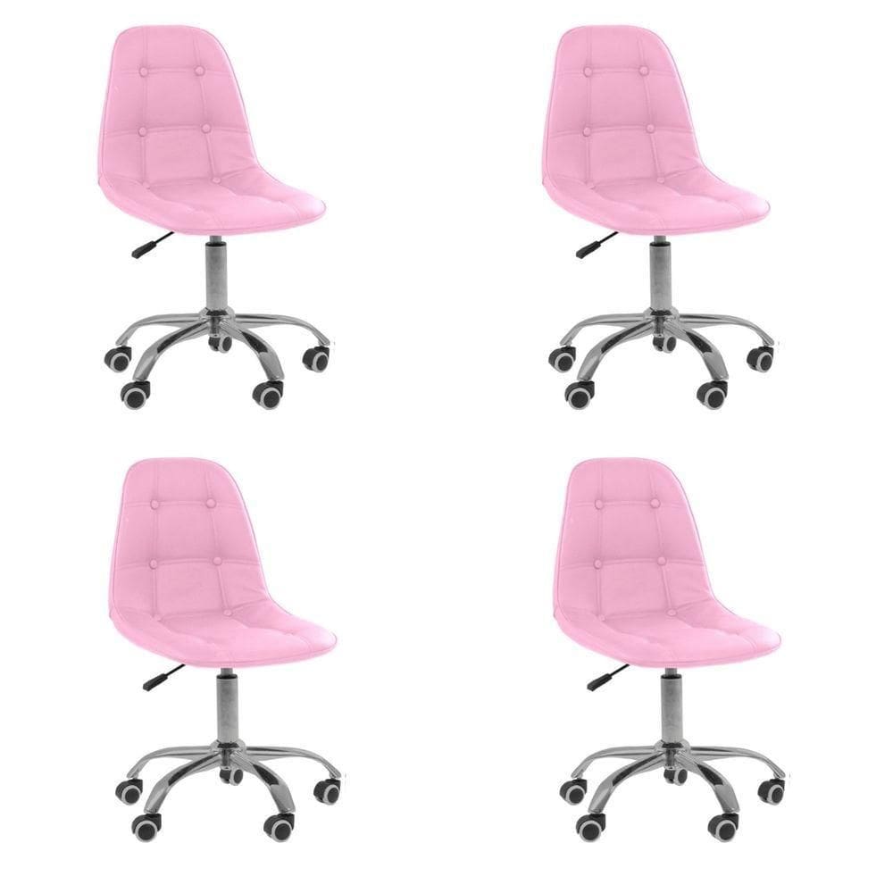 Kit 4 Cadeiras Office Eiffel Botonê Ajustável Base Giratória Rosa