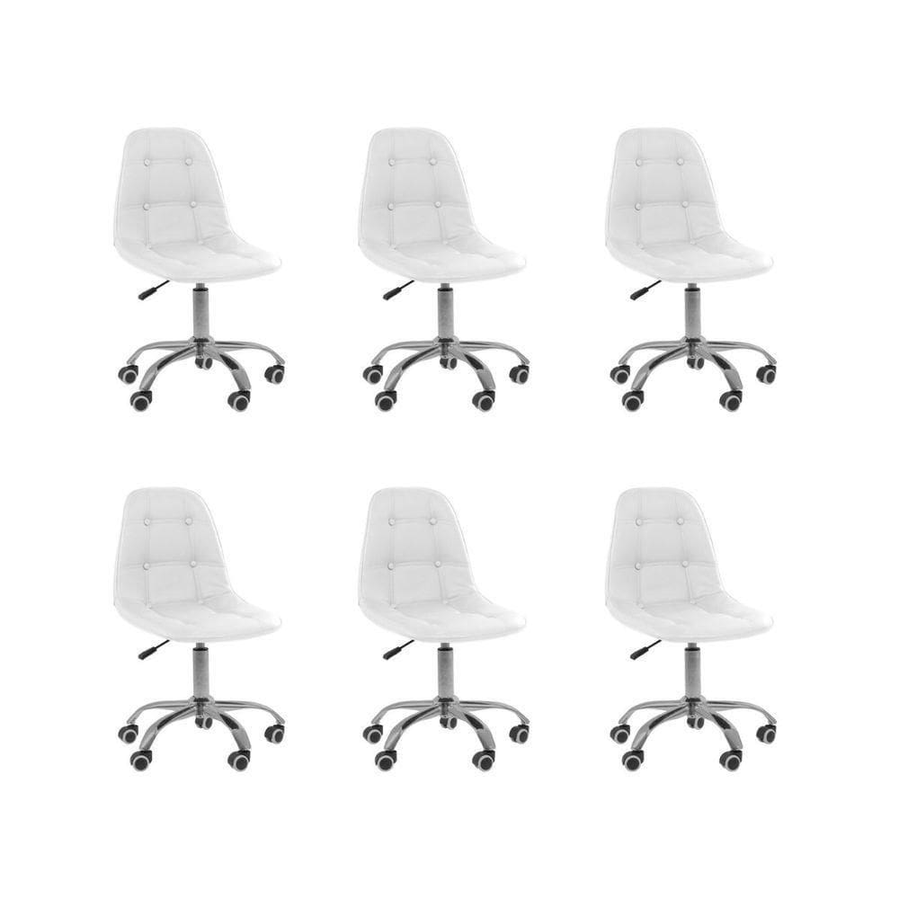 Kit 6 Cadeiras Office Eiffel Botonê Ajustável Base Giratória Branco