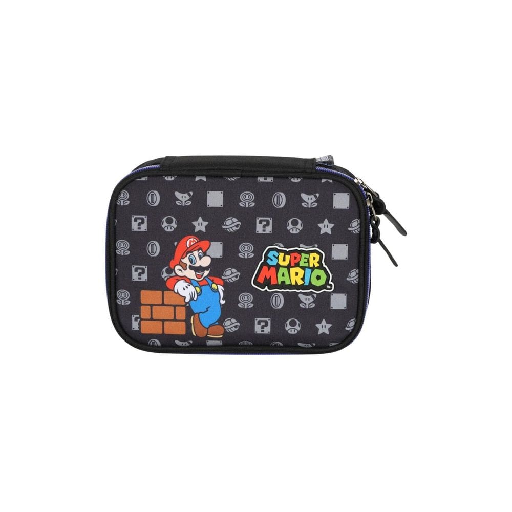 Estojo Escolar Box Quadrado Super Mario - Preto