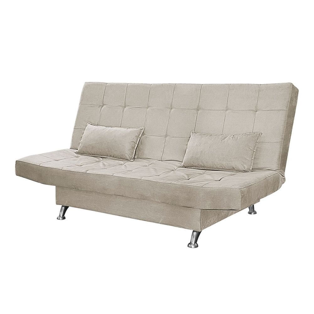 Sofá Cama Casal Com Almofada 3 Lugares Califórnia Suede Bege