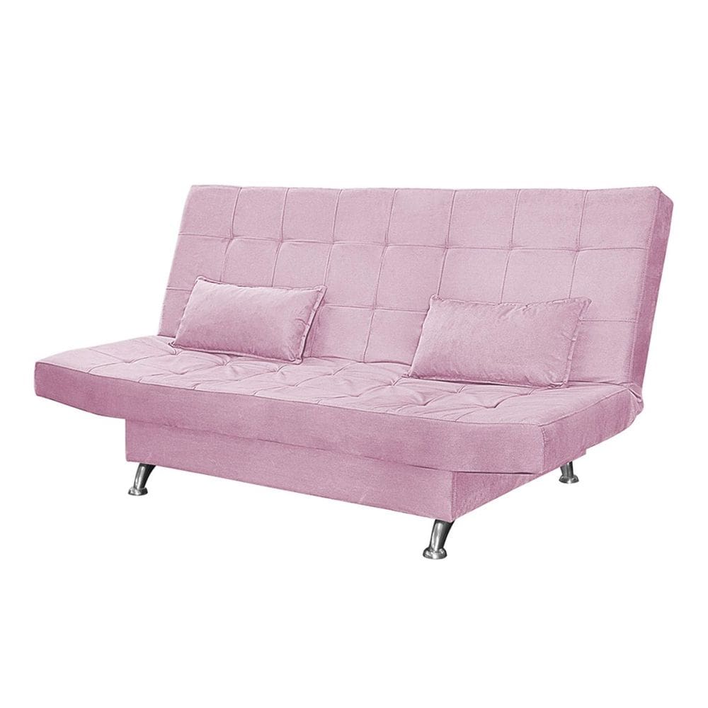 Sofá Cama Casal Com Almofada 3 Lugares Califórnia Suede Rosê