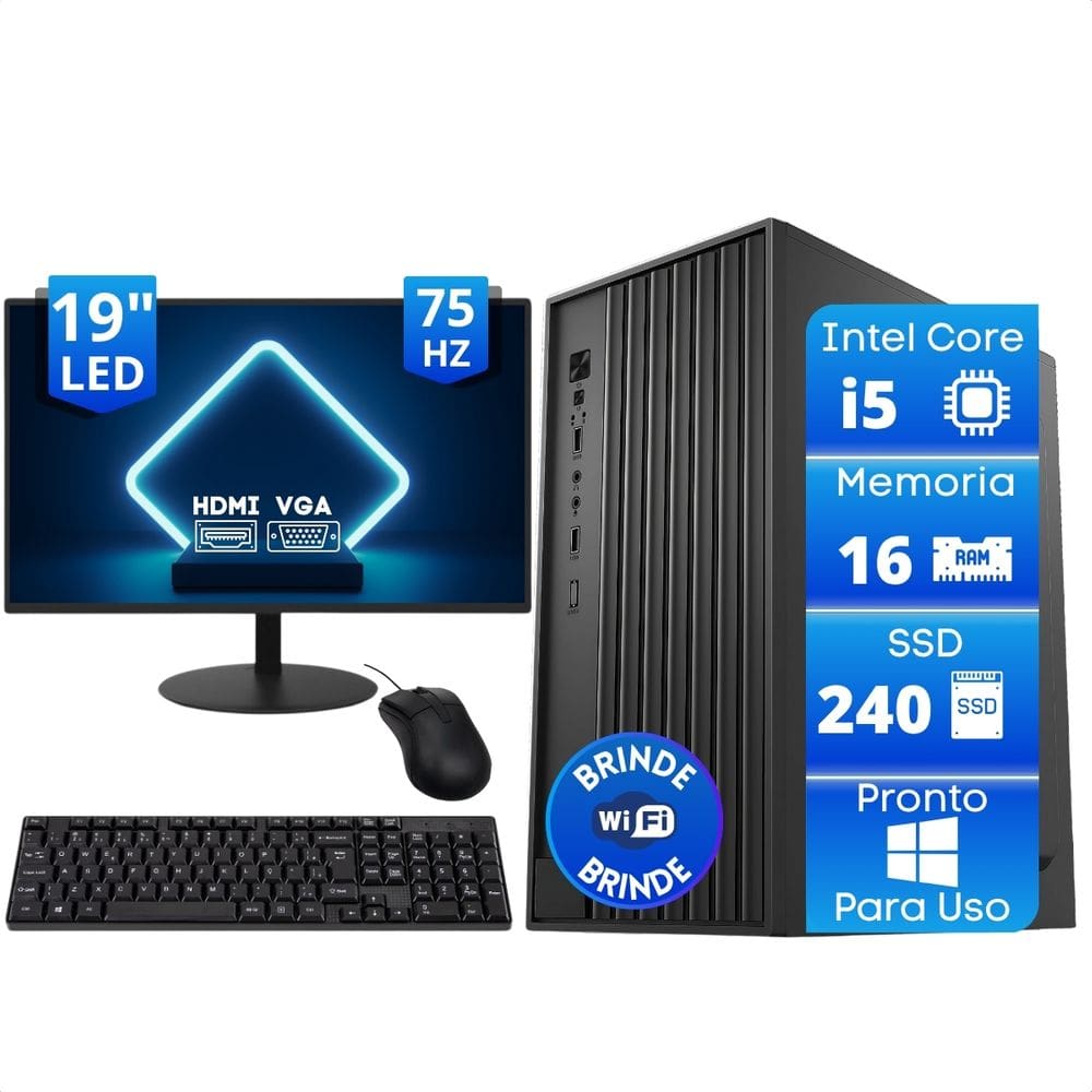 Computador Pc Completo Intel Core I5 16Gb SSD 240Gb Monitor 19
