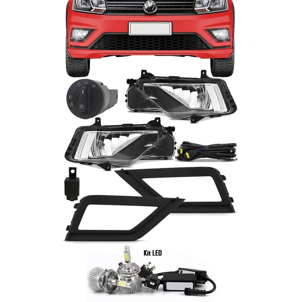 Kit Farol de Milha Neblina Vw Gol Voyage G7 2019 Saveiro G7 2016 2017 2018 2019 + Molduras + Kit Lâmpada Super LED 6000K