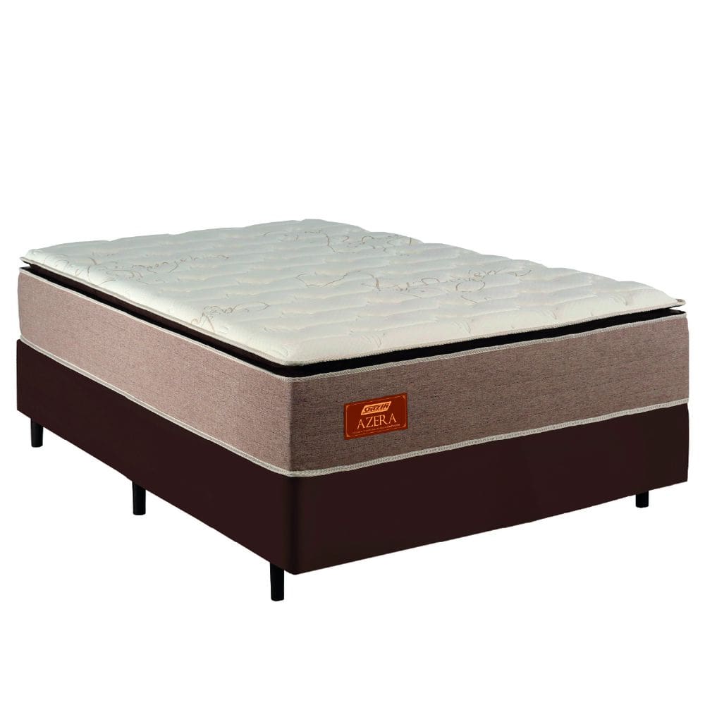 Cama Box Casal Queen Gazin Colchão Com Molas Ensacadas 158x198x72cm Azera Branco/Bege