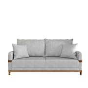 Sofá 3 Lugares 2m Living Com Almofadas Pés Madeira Linho Cinza Kazu Bex`s