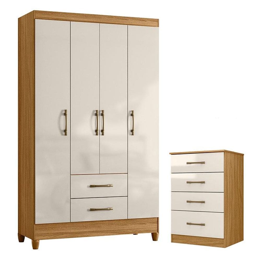 Guarda Roupa Solteiro Paraty e Cômoda MS913 Freijó Off White - Moval