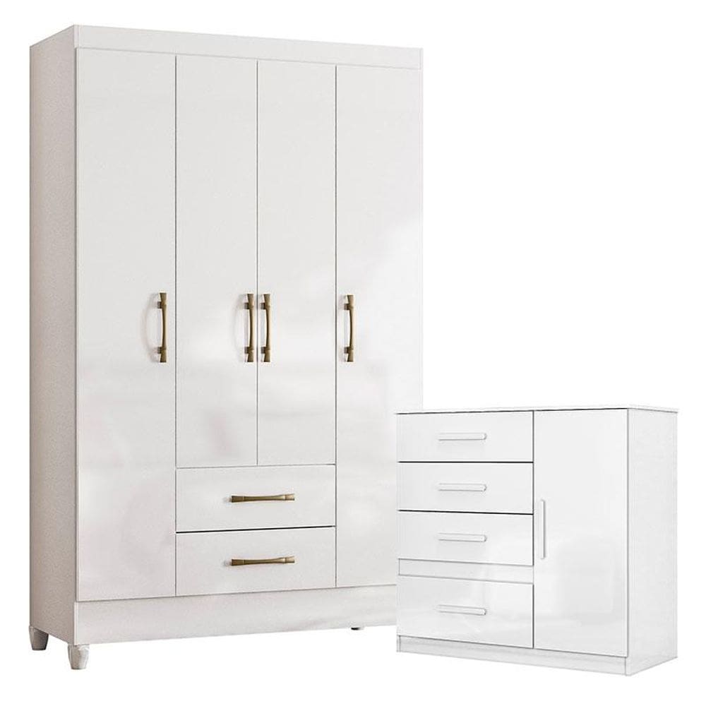 Guarda Roupa Solteiro Paraty e Cômoda Vênus Branco Flex - Moval