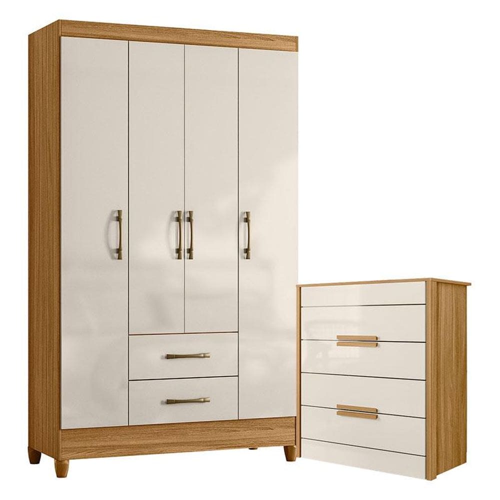 Guarda Roupa Solteiro Paraty e Cômoda Dhara Freijó Off White - Moval