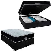 Cama Box Baú Queen Colchão Airtech Antares (158x198x60) Molas Ensacadas - Ortobom - Preto