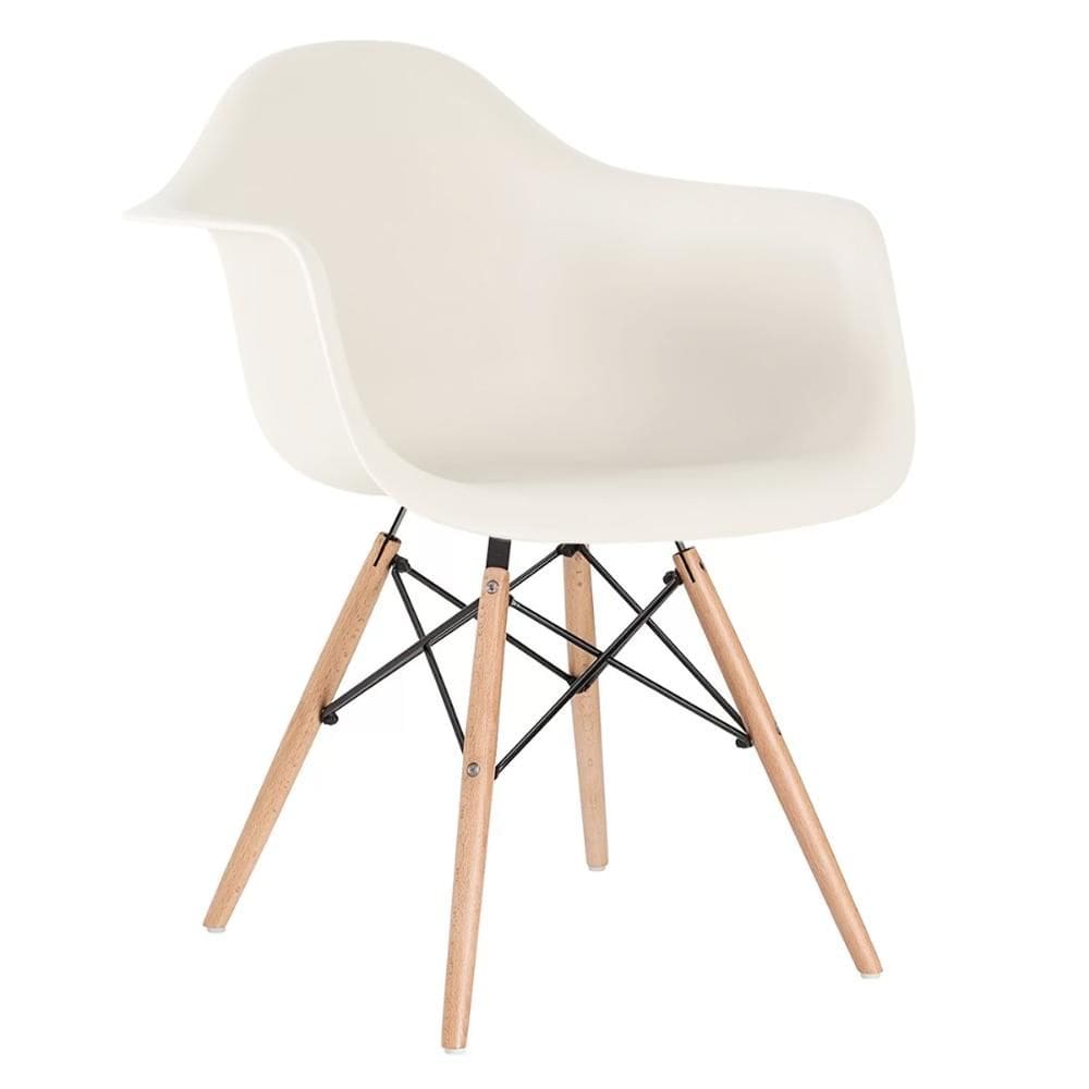 Cadeira Charles Eames Eiffel com braços - DAW - Base de madeira clara