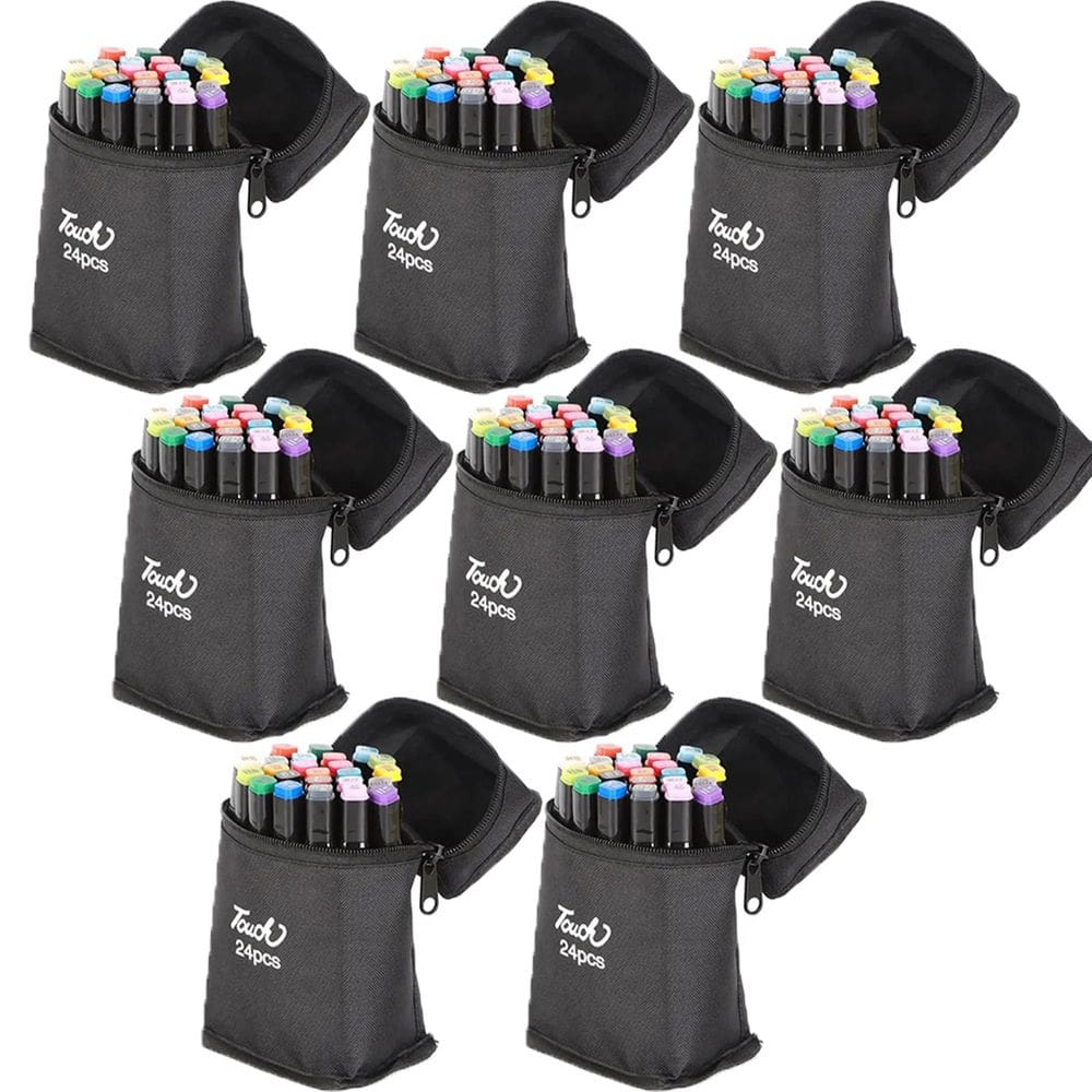 Caneta Canetinha 24 Cores Tinta Permanente Kit 8 Uni Ponta Dupla Desenho Pintura