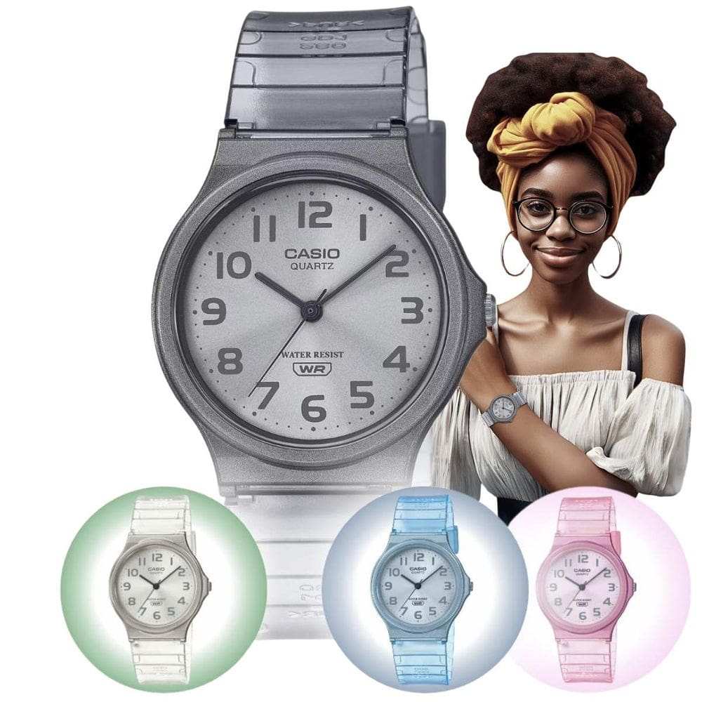 Relógio Feminino Casio Analógico Resistente Agua Redondo Leve Quartz Esportivo Translúcido Rosa Cinza Azul MQ-24S