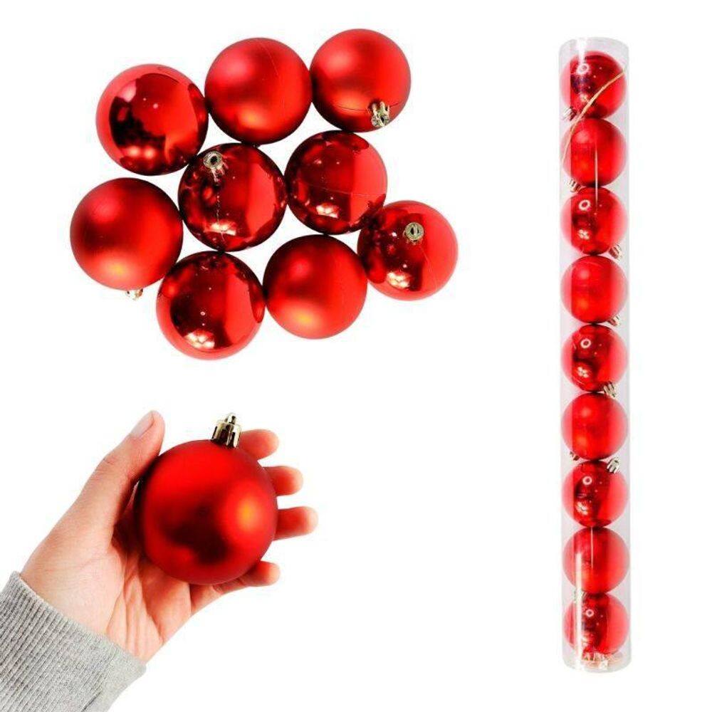 Kit Com 09 Bolas De Natal Enfeite Tamanho 6Cm Vermelha