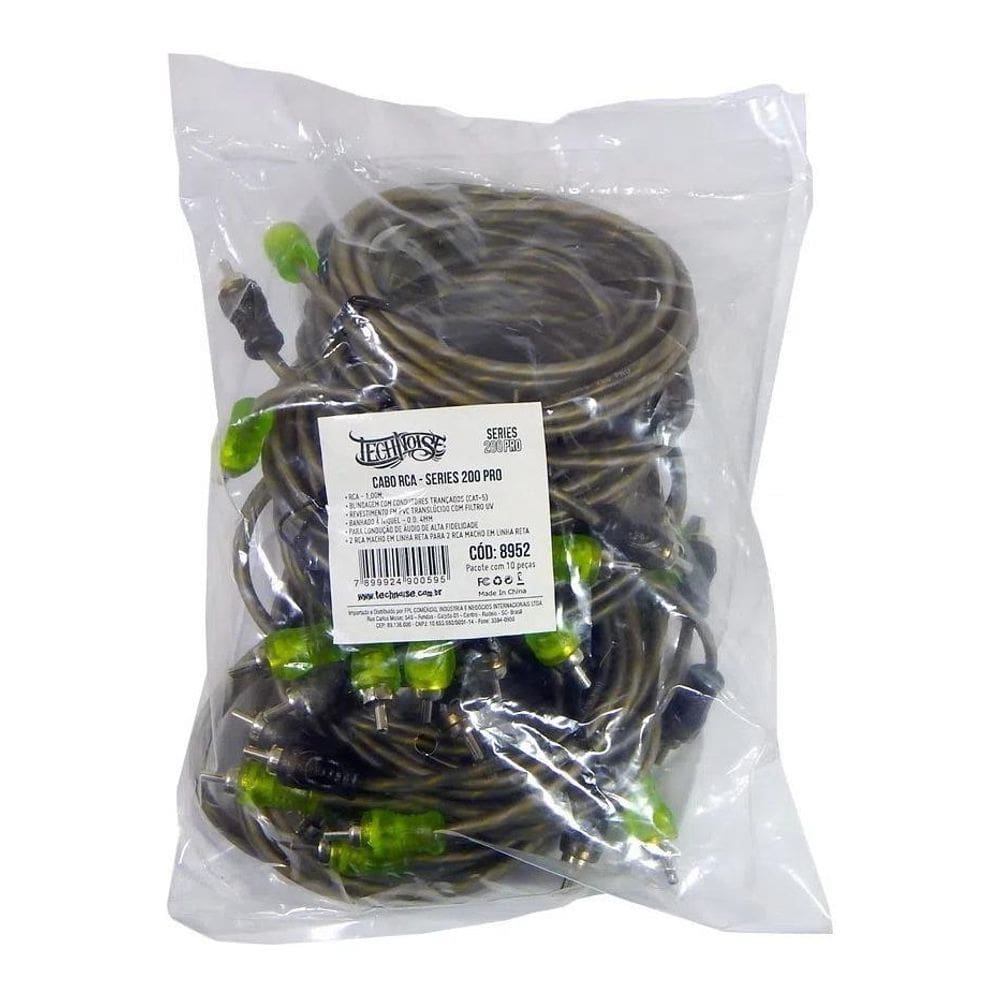 Cabo Rca 1 Metro Technoise Série 200 Pro Pacote Com 10 Peças