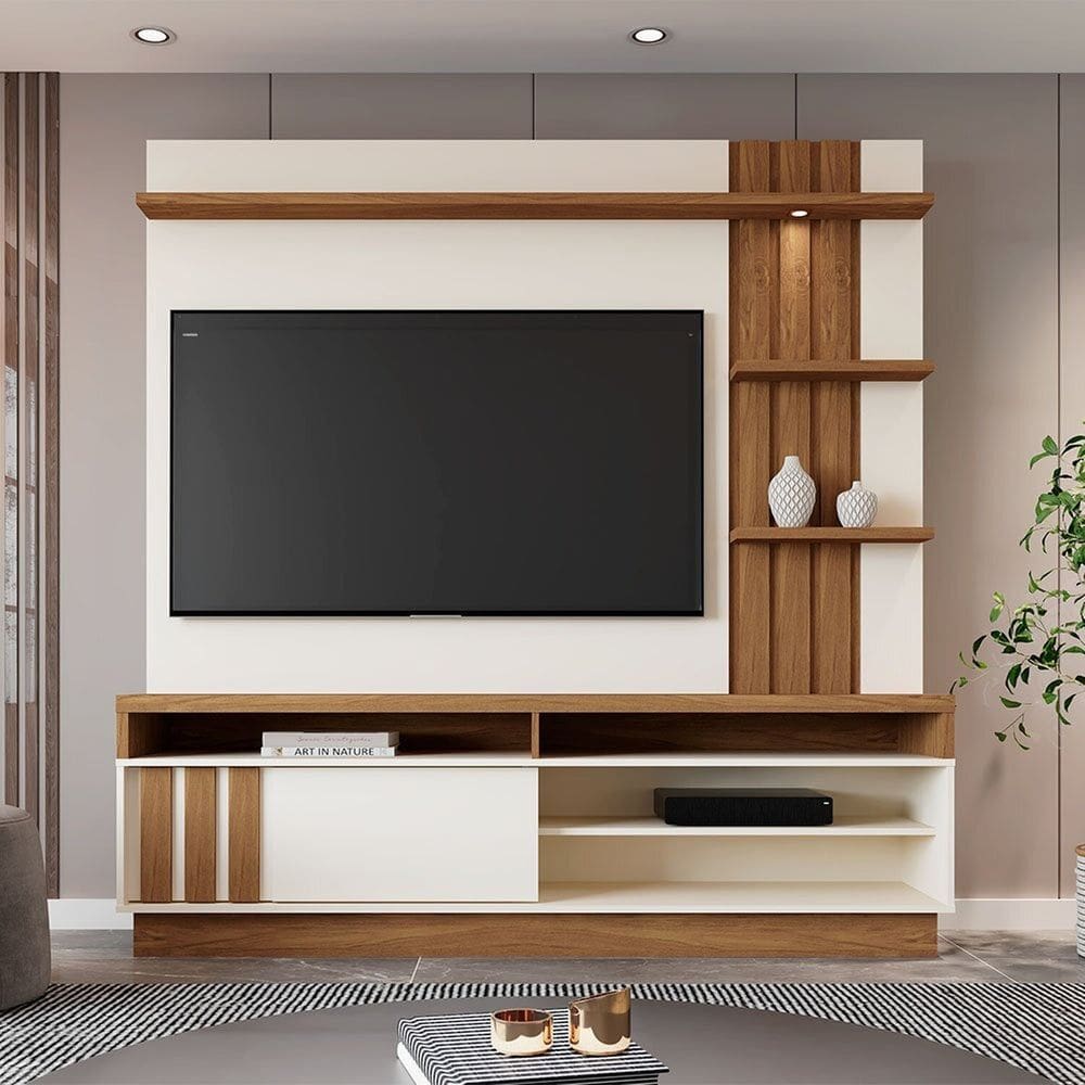 Estante para Tv 55 Polegadas com Led Mariana Off White / Amendoa