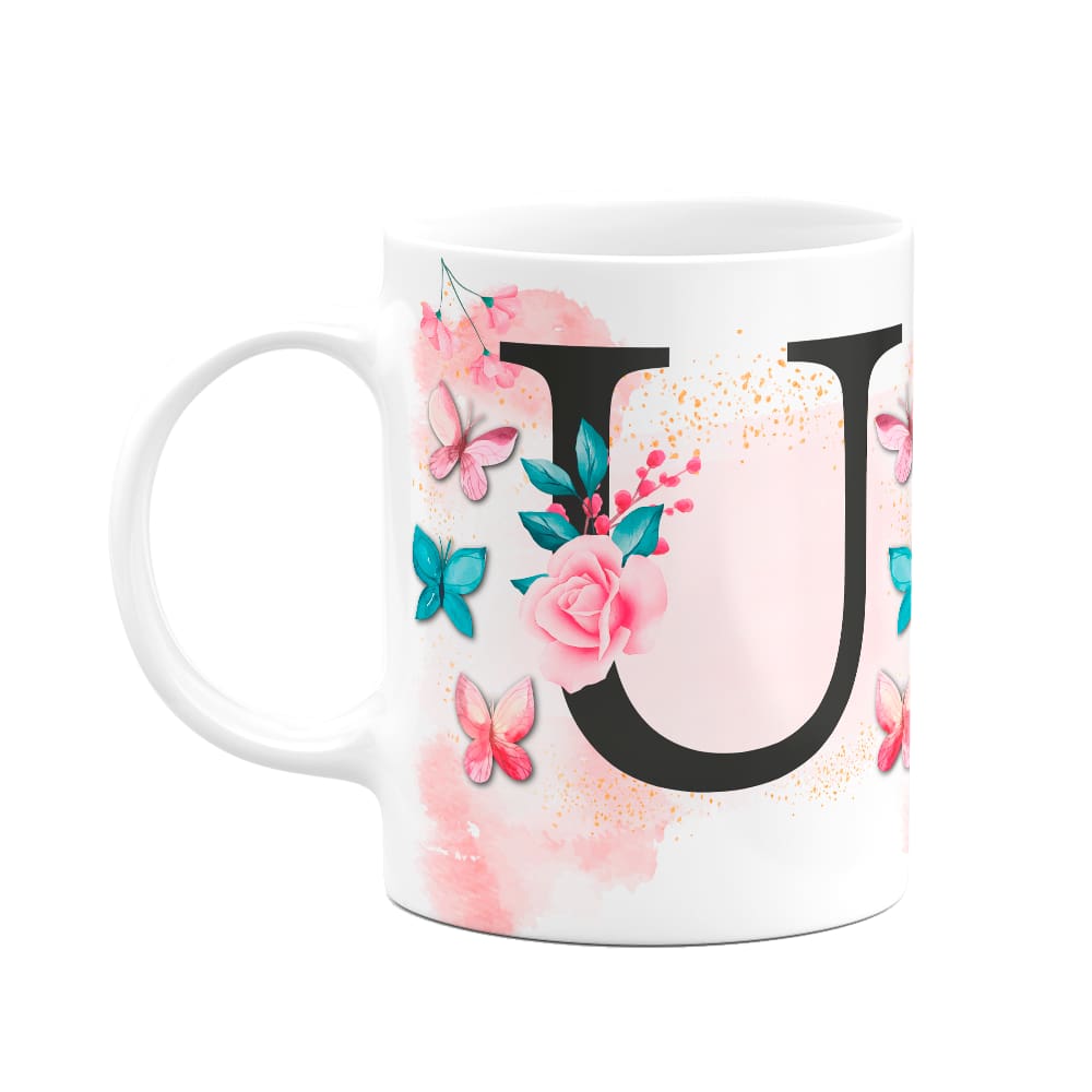 Caneca Butterfly - Inicial do nome letra U - 325ml