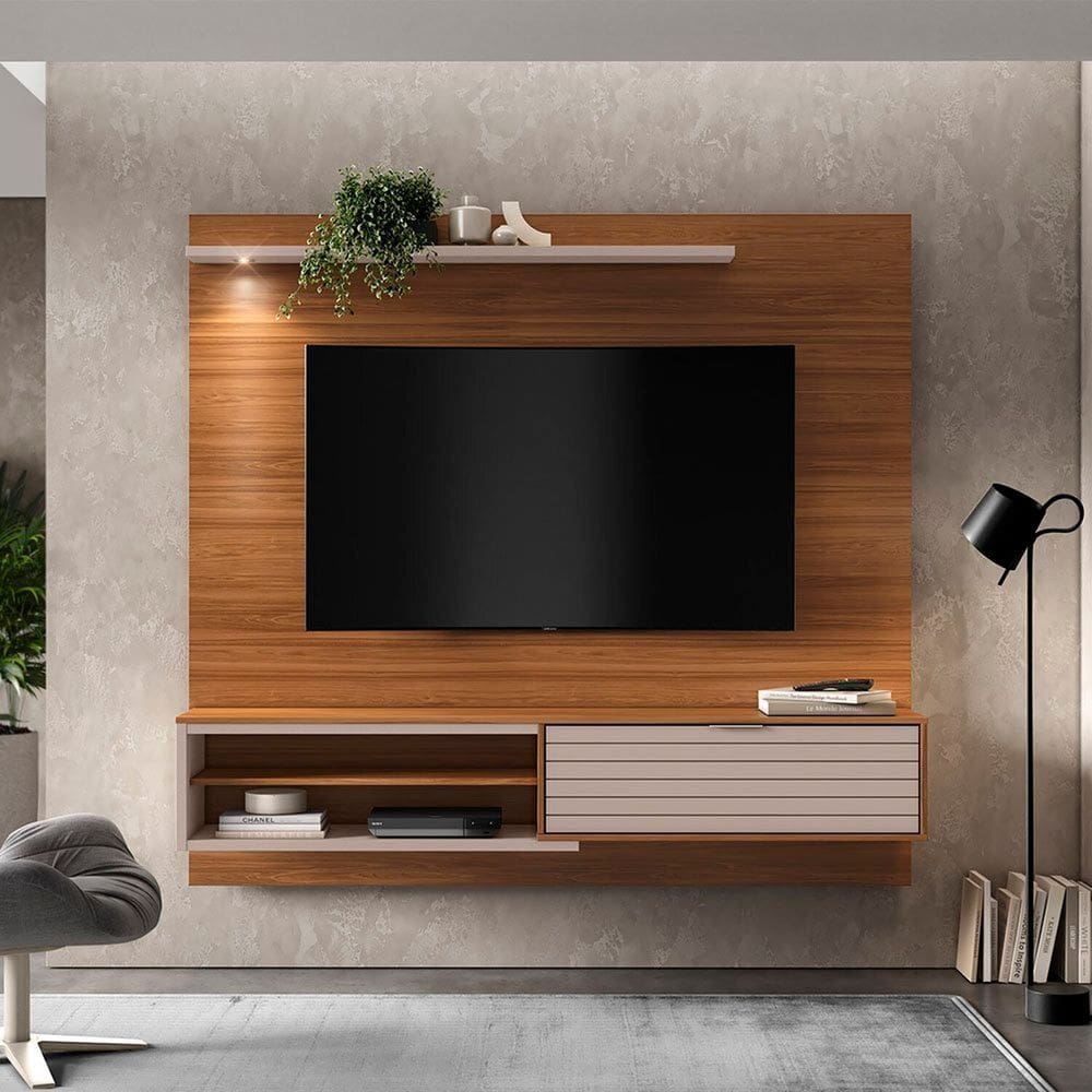 Painel para Tv 70 Polegadas com Led Suspenso Living Cinamomo Mel / Grigio Fosco