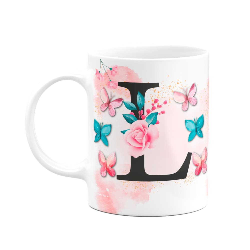 Caneca Butterfly - Inicial do nome letra L - 325ml