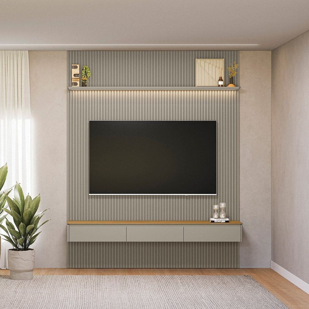 Painel para Tv 80 Polegadas com Led Ripado Modular Tauari / Gris Fosco
