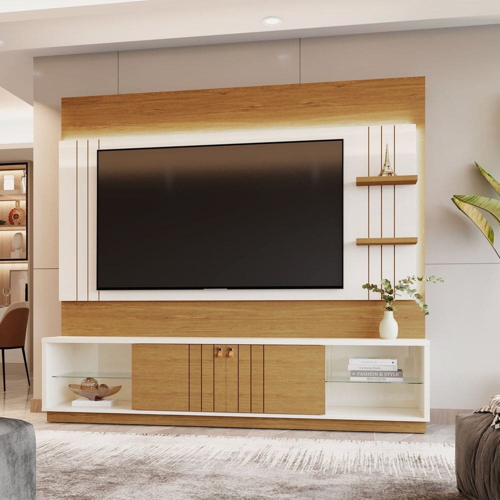 Estante para Tv 65 Polegadas com Led Guaíba Off White / Amendoa