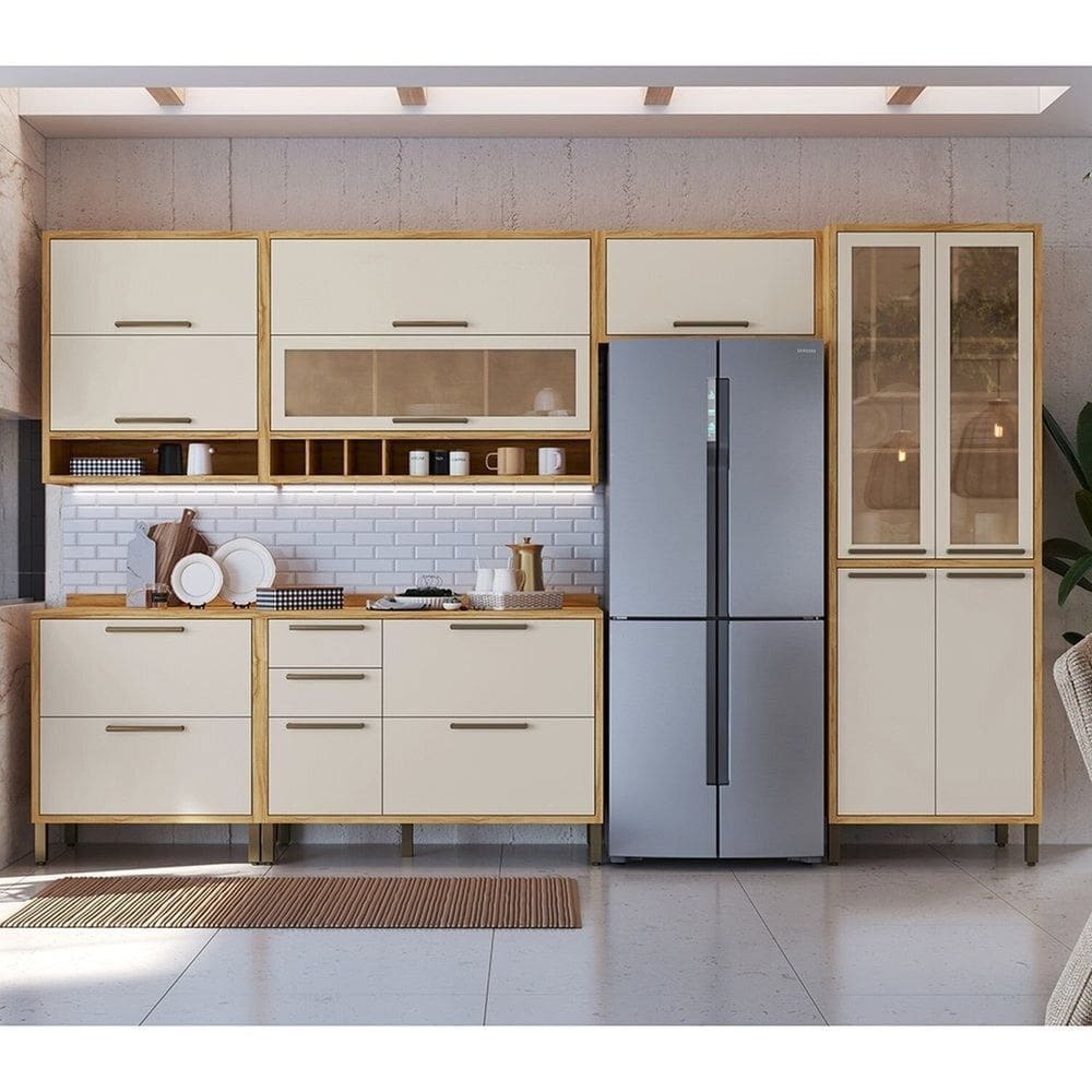 Cozinha Completa 6 Peças Vicenza Espresso Móveis Amêndoa/Off-White