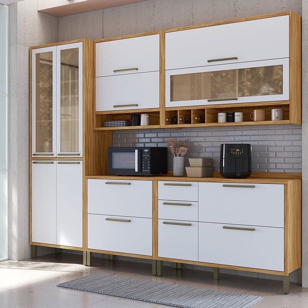 Cozinha Compacta 5 Peças Vicenza Espresso Móveis Branco Brilho/Amêndoa