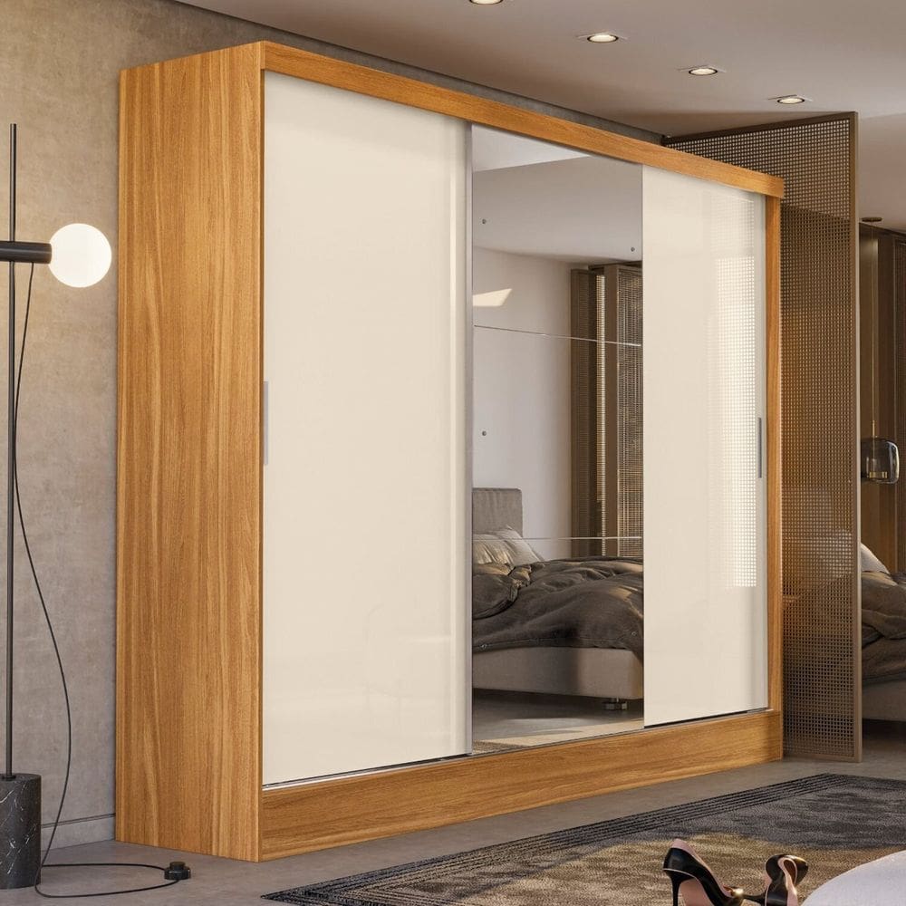 Guarda-roupa Casal 3 Portas 202cm X 190cm Plata Cinamon/Off-White