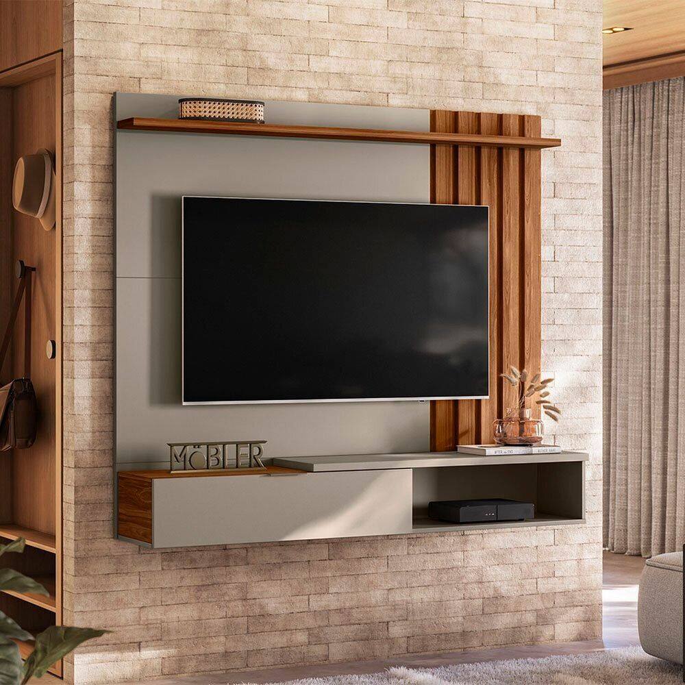 Painel para Tv 65 Polegadas Suspenso Living Grigio Fosco / Cinamomo Mel
