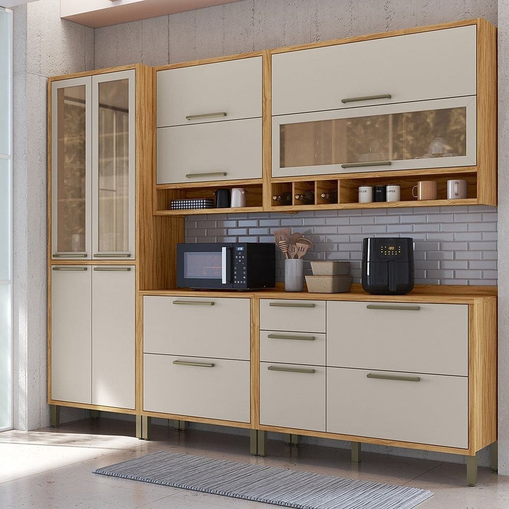 Cozinha Compacta 5 Peças Vicenza Espresso Móveis Amêndoa/Off-White