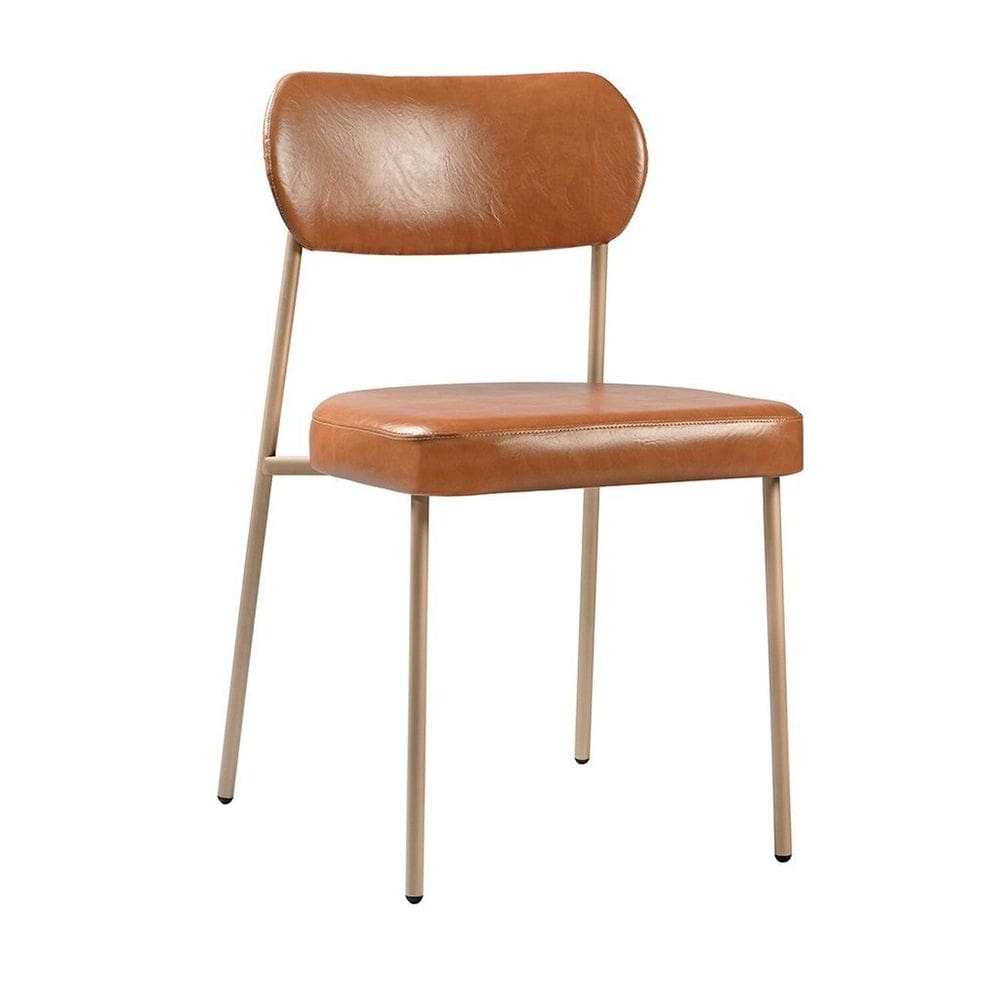 Cadeira para Sala de Jantar Couro Sintético Lavínia Marrom / Champanhe