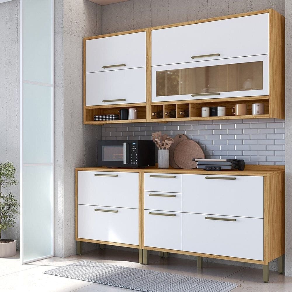 Cozinha Compacta 4 Peças Vicenza Espresso Móveis Branco Brilho/Amêndoa