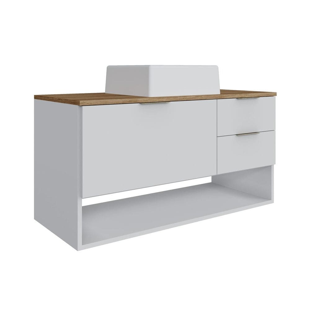 Gabinete para Banheiro Suspenso com Cuba Branco / Mel