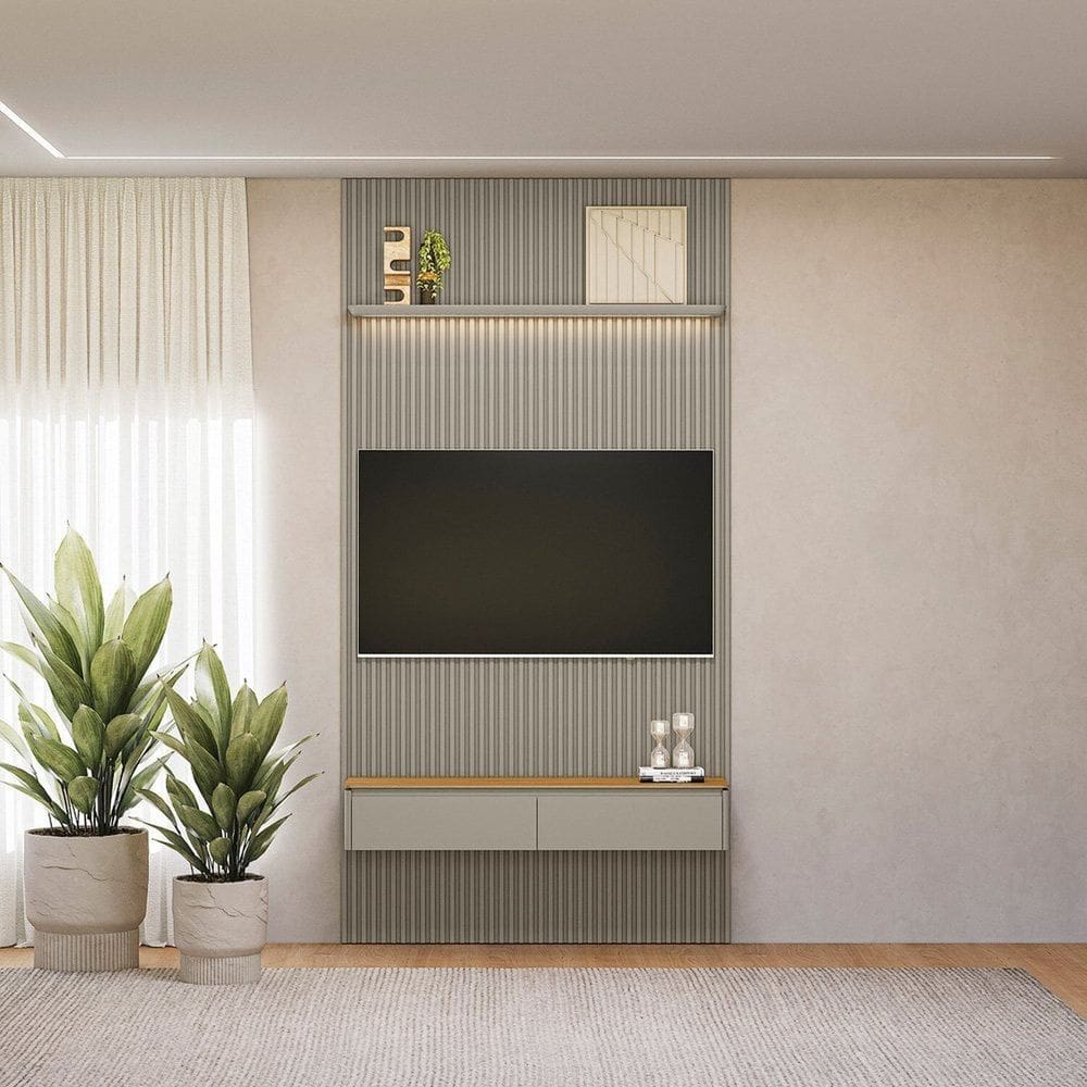 Painel para Tv 60 Polegadas com Led Ripado Modular Tauari / Gris Fosco