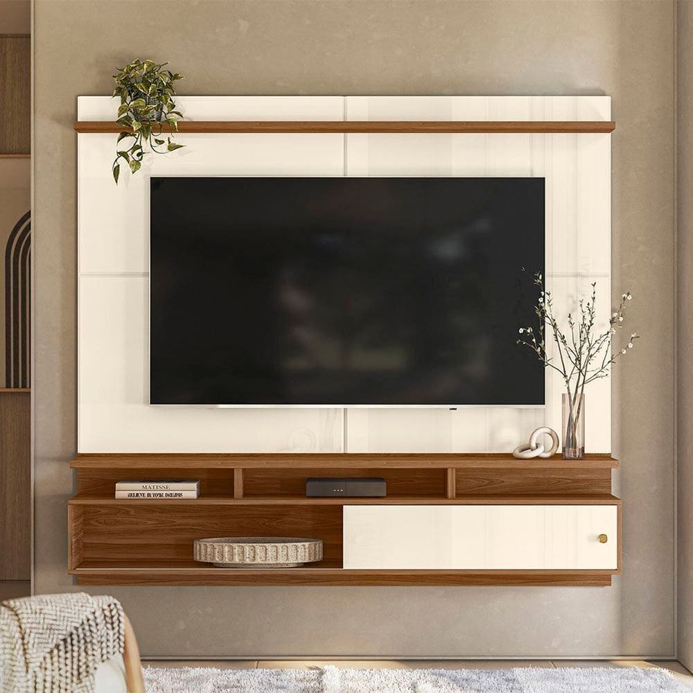 Painel para Tv 70 Polegadas Suspenso Morretes Off White / Amendoa