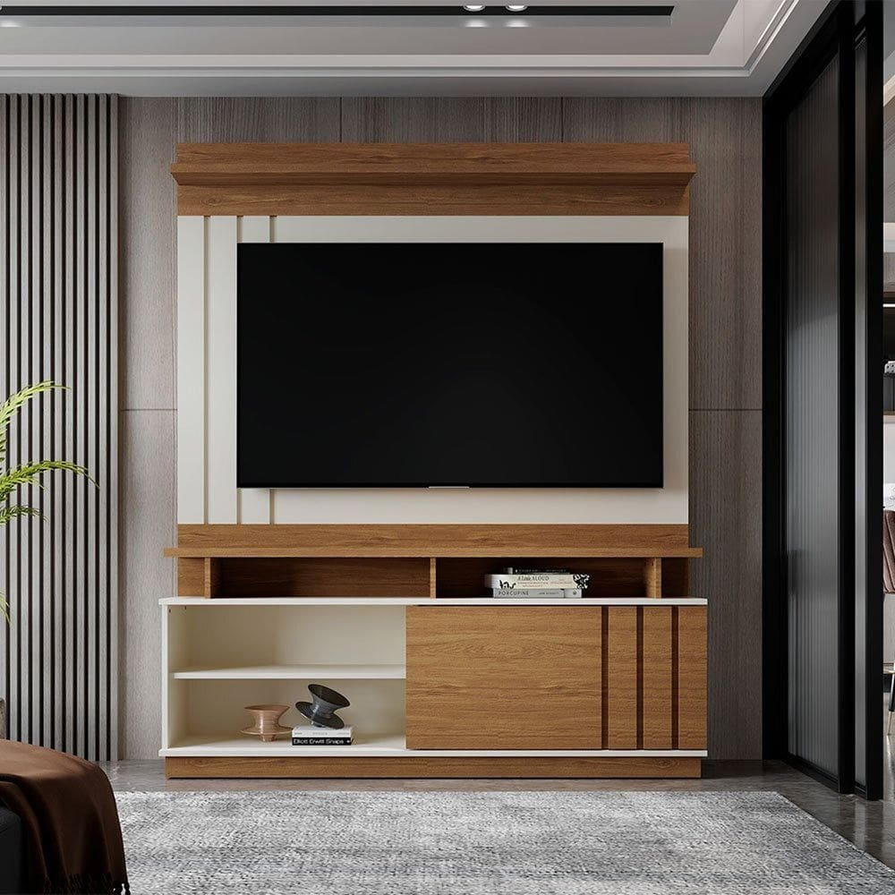 Estante para Tv 55 Polegadas Living Off White / Amendoa