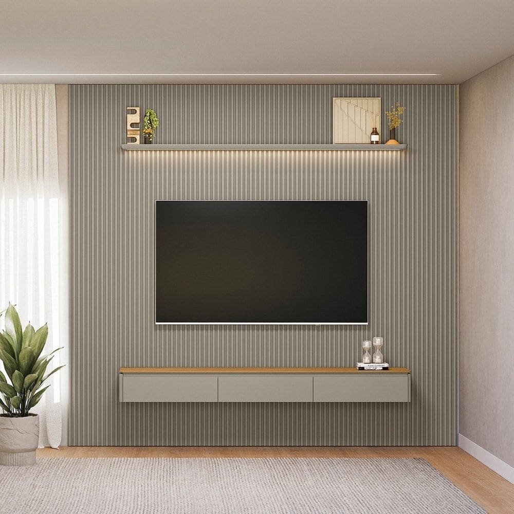 Painel para Tv 80 Polegadas com Led Ripado Modular Tauari / Gris Fosco