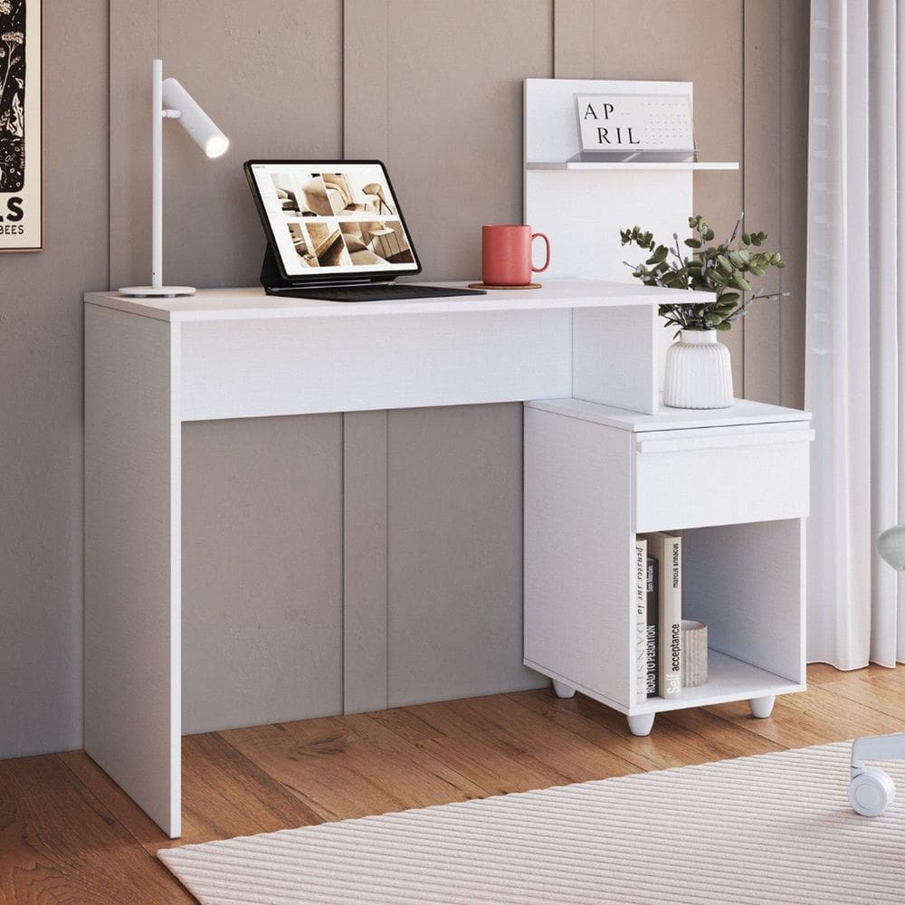 Escrivaninha para Escritório 1 Gaveta Complemento Branco Line