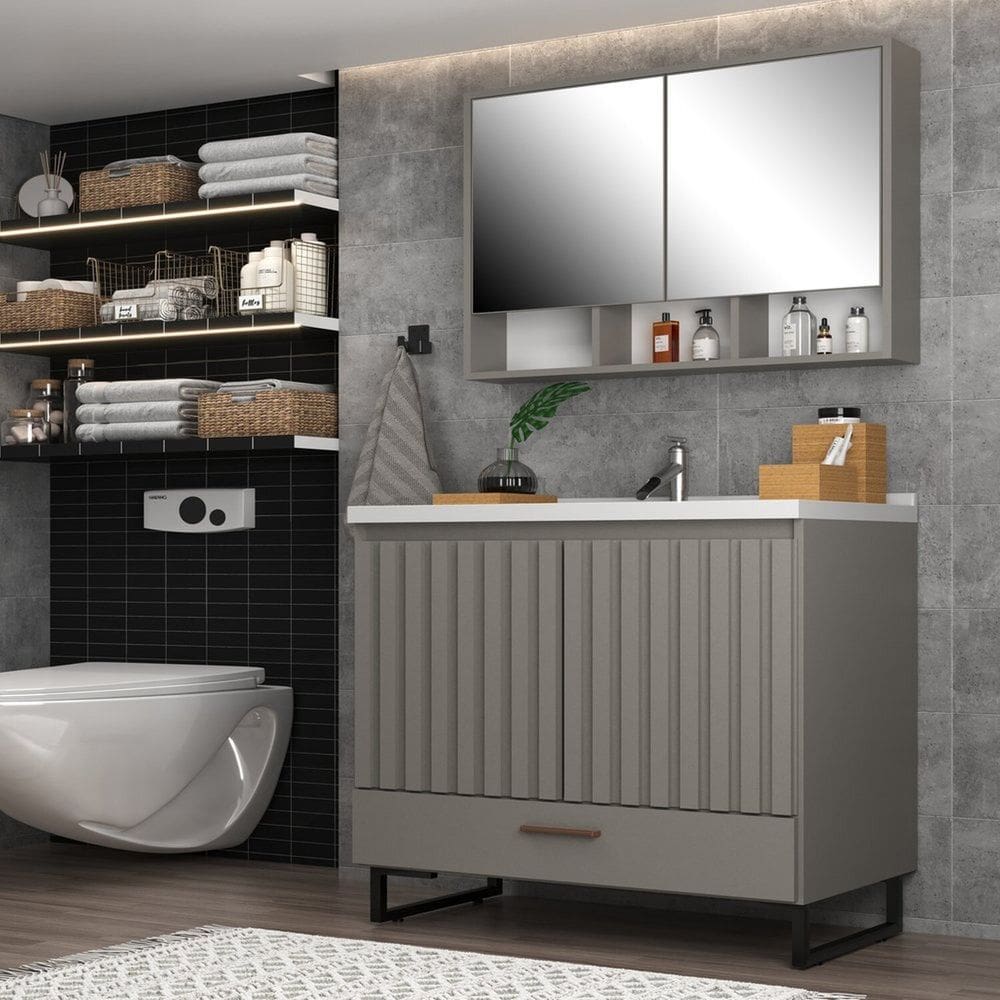 Conjunto para Banheiro com Espelheira Nevada Cimento