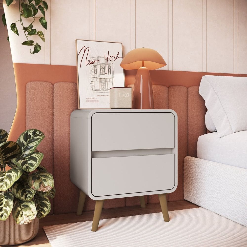 Mesa de Cabeceira com 2 Gavetas Curve Bege Dunas