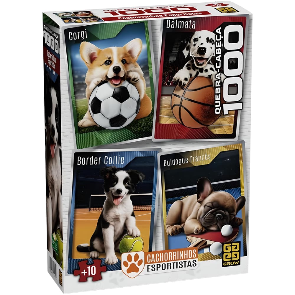 Quebra Cabeça Cachorrinhos Esportistas 1000 Peças Grow