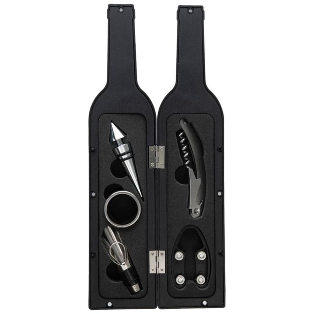 Kit Abridor Vinho Saca Rolha Inox 5 Peças Garrafa Preta
