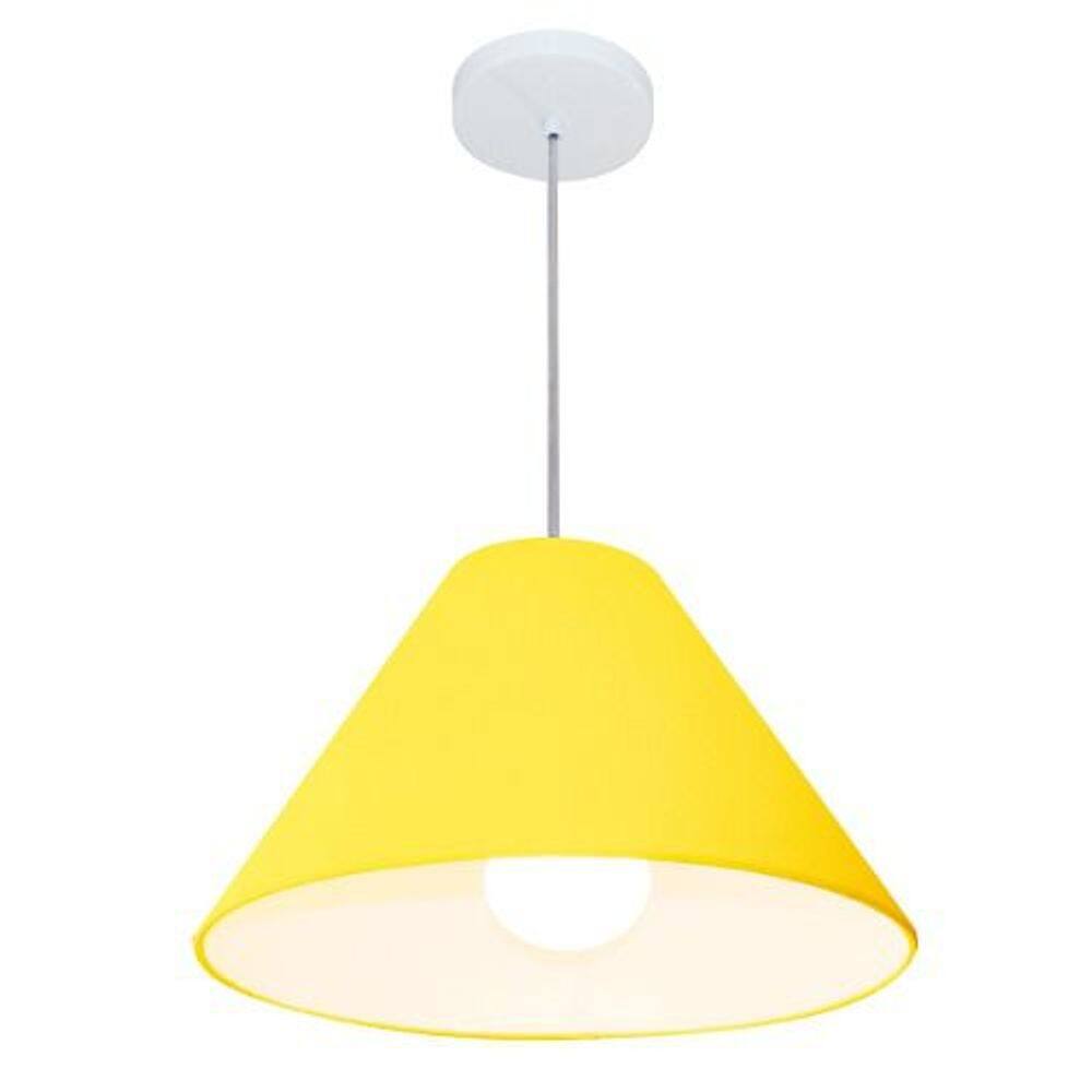 Lustre Pendente Cone Md-4078 Cúpula em Tecido 25/40x15cm Amarelo - Bivolt