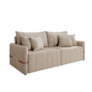 Sofá Retrátil Sem Caixa 3 Lugares 2,20m Com Almofadas Linho Bege My Life Bex`s