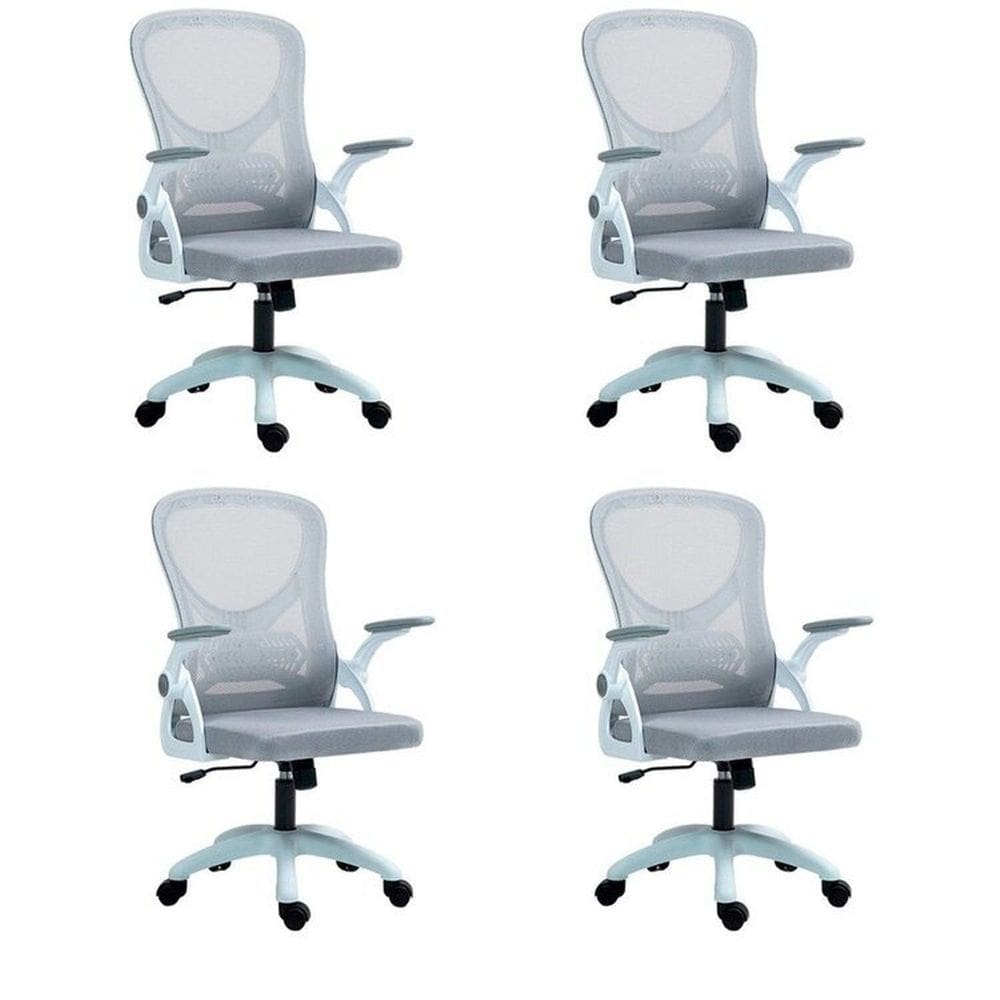 Kit com 4 Cadeira Escritório Diretor Office Columbus com Tela Mesh Cinza