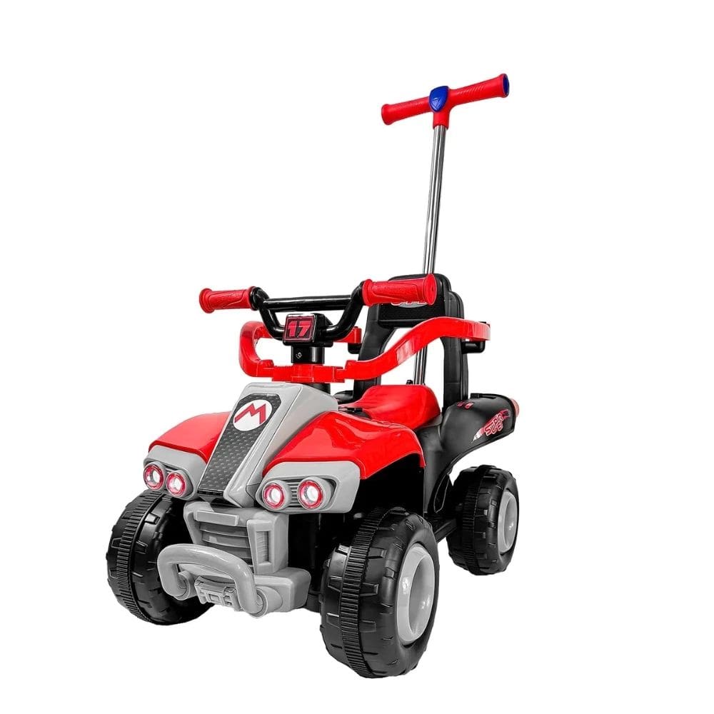 Quadriciclo Elétrico Infantil 6v Com Empurrador Dirigível, Apoio Para Os Pés, Sons e Luzes Unitoys